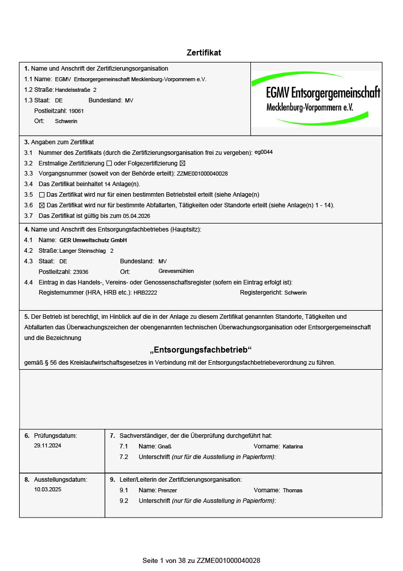GER: Efb Zertifikat