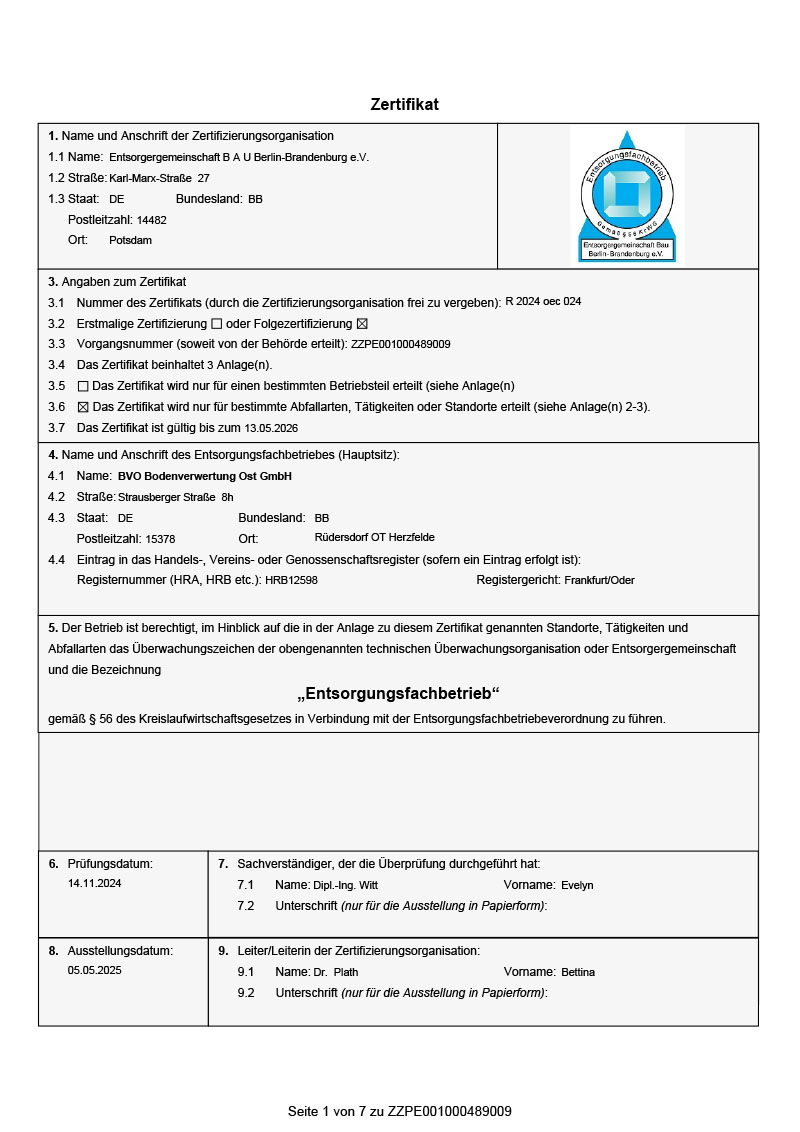 bvo: EfB Zertifikat