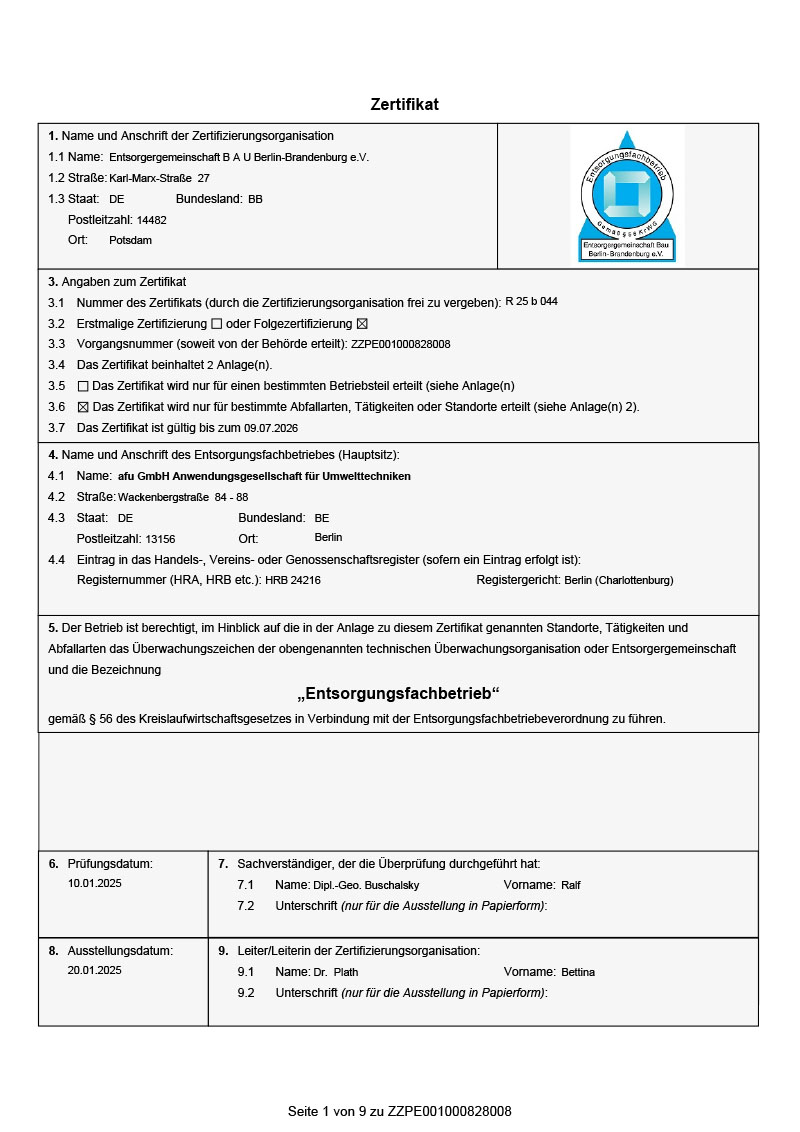 afu: EfB Zertifikat